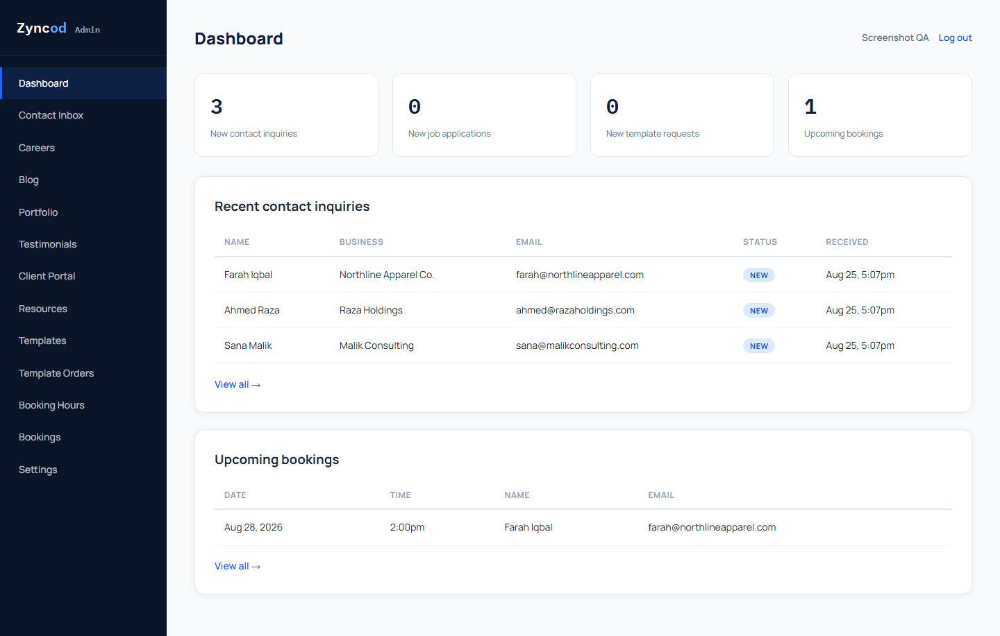 Admin dashboard preview